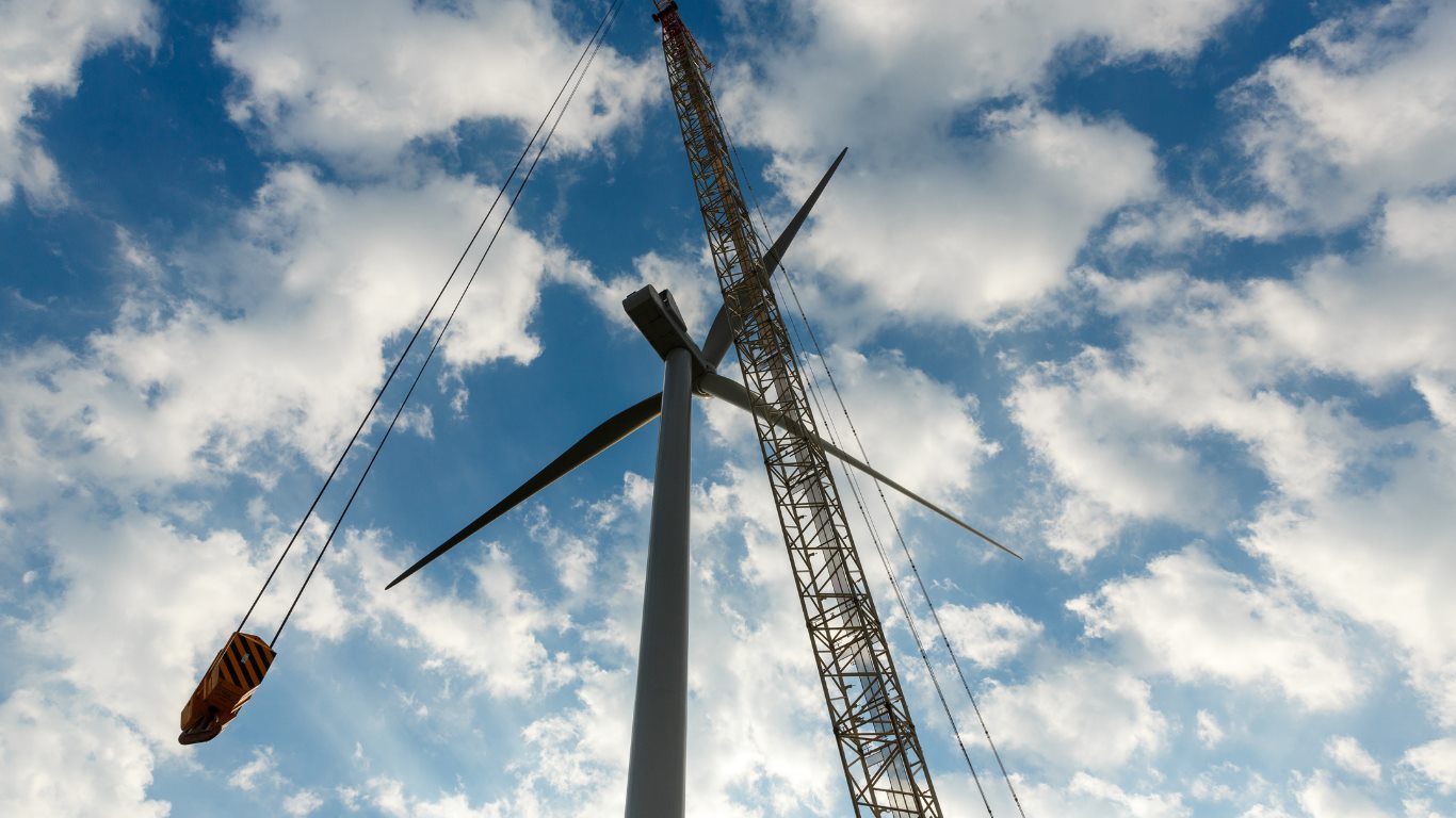 Crawler crane installing a wind turbine